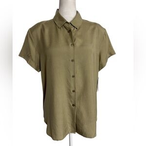 New! VINTAGE RENA ROWAN light sage Silk Button-Down Shirt size 10